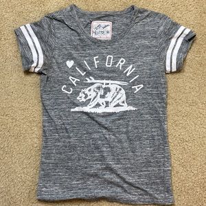 Gray California bear shirt with white stripes on sleeves